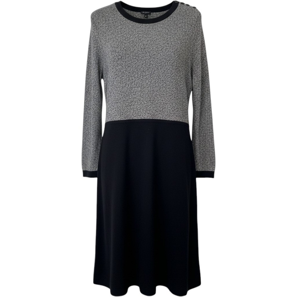 Talbots Plus Womens 2X Colorblock Sweater Dress Gray Black Cashmere Blend Knit